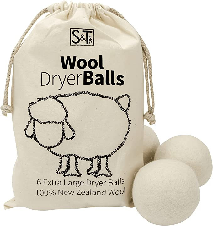 S&T INC. XL New Zealand Wool Dryer Balls, Natural White, 6 Pack | Amazon (US)