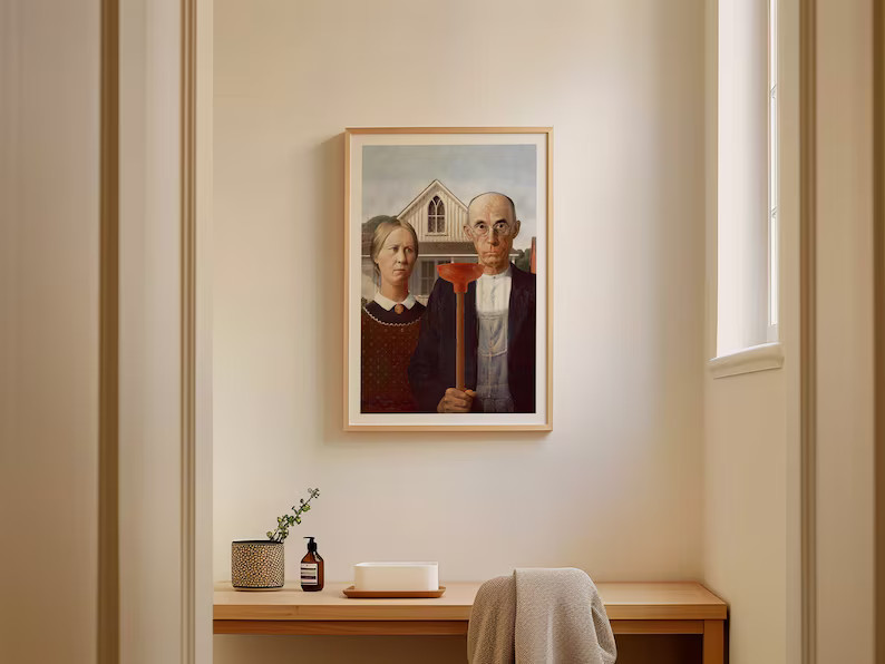 Famous Bathroom Art Print Bathroom Wall Decor Guest Bathroom Painting Digital Download Printable ... | Etsy (US)