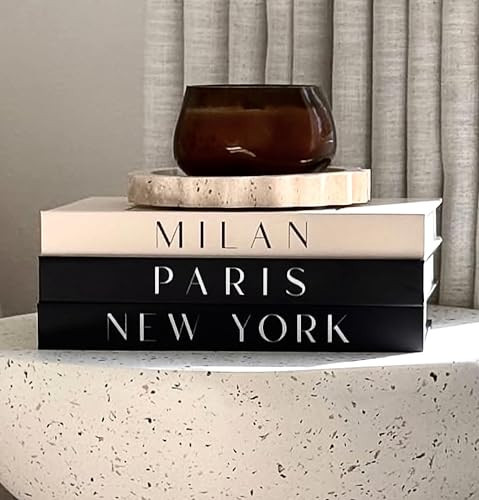 Decorative Books for Home Decor, Small Fake Books for Decoration with Blank Pages – Fashion Designer Coffee Table Book Decor Set of 3, Modern Book Stack Shelf Decor – Hardcover, Black/Cream | Amazon (US)