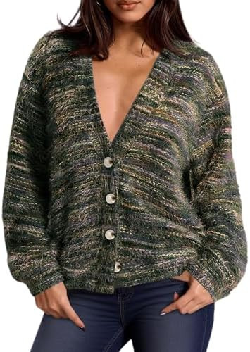 PRETTYGARDEN Womens Cardigan Sweaters Fall Fashion 2025 Striped Long Sleeve Button V Neck Knit Fu... | Amazon (US)