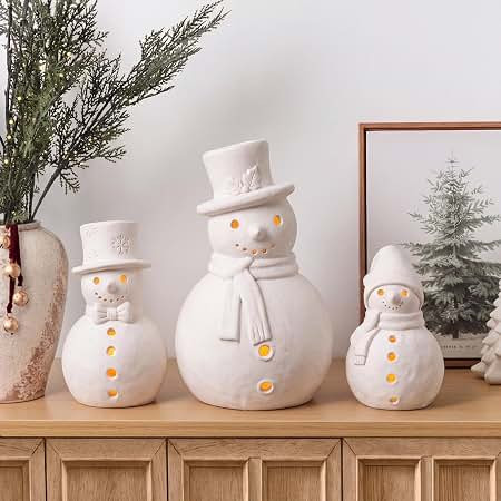 Amazon.com: Arrowbash 3 Pcs Terracotta Snowman Figurines Rustic Christmas Decorations | Snowman T... | Amazon (US)