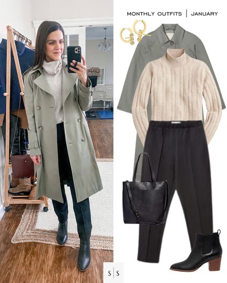 Monthly outfit planner : JANUARY looks | #dresspant #dreampant #everlane #turtleneck #winterstyle #trenchcoat #sezane #elevatedcasual #winteroutfit | See entire calendar on thesarahstories.com ✨

#LTKstyletip