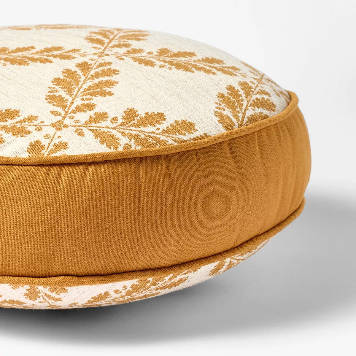 Golden Yellow and Cream Leaf Pattern Round Pillow - 16" - Threshold designed with Studio McGee | Target