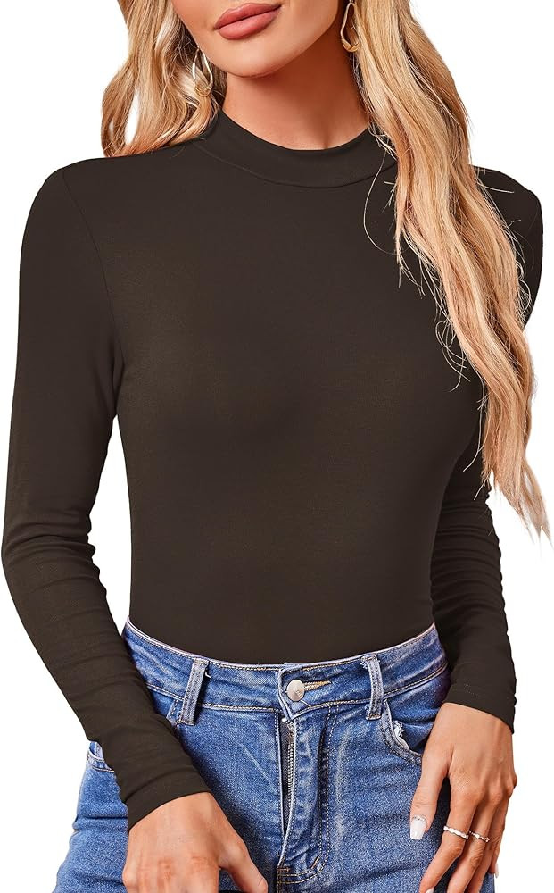 Amoretu Womens Mock Turtleneck Tops Long Sleeve Fitted Shirt Business Casual Work Blouses | Amazon (US)