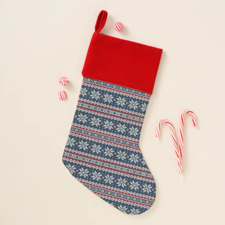 Winter Holiday Knitted Pattern Christmas Stocking | Zazzle | Zazzle