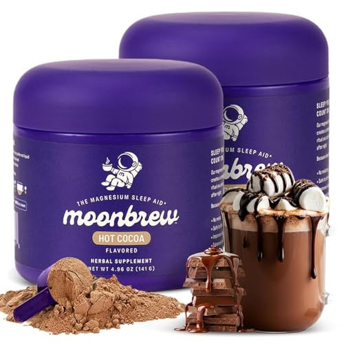 MoonBrew Nighttime Magnesium Hot Cocoa, Natural Sleep Aid Drink Mix for Adults, 2-Pack - Calming Melatonin-Free Sleep Support - Sleepy Hot Chocolate Powder with L-Theanine, Chamomile & Zinc Glycinate | Amazon (US)