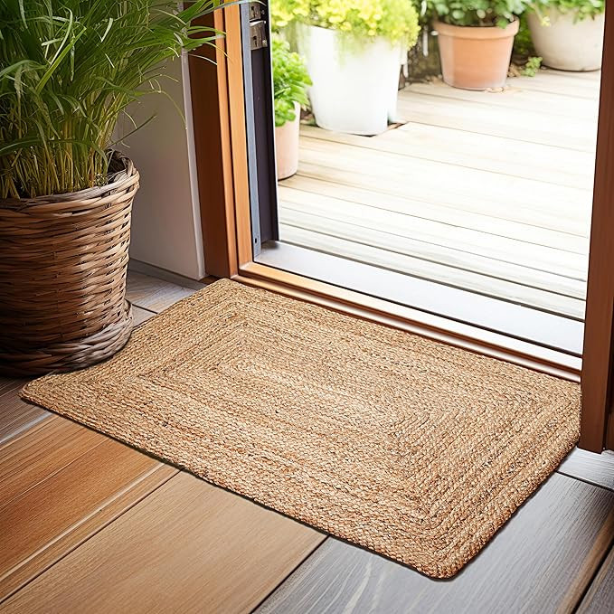 Hausattire Hand Woven Jute Braided Rug, 2'x3' – Natural, Reversible Boho Entry Area Rugs for Ki... | Amazon (US)