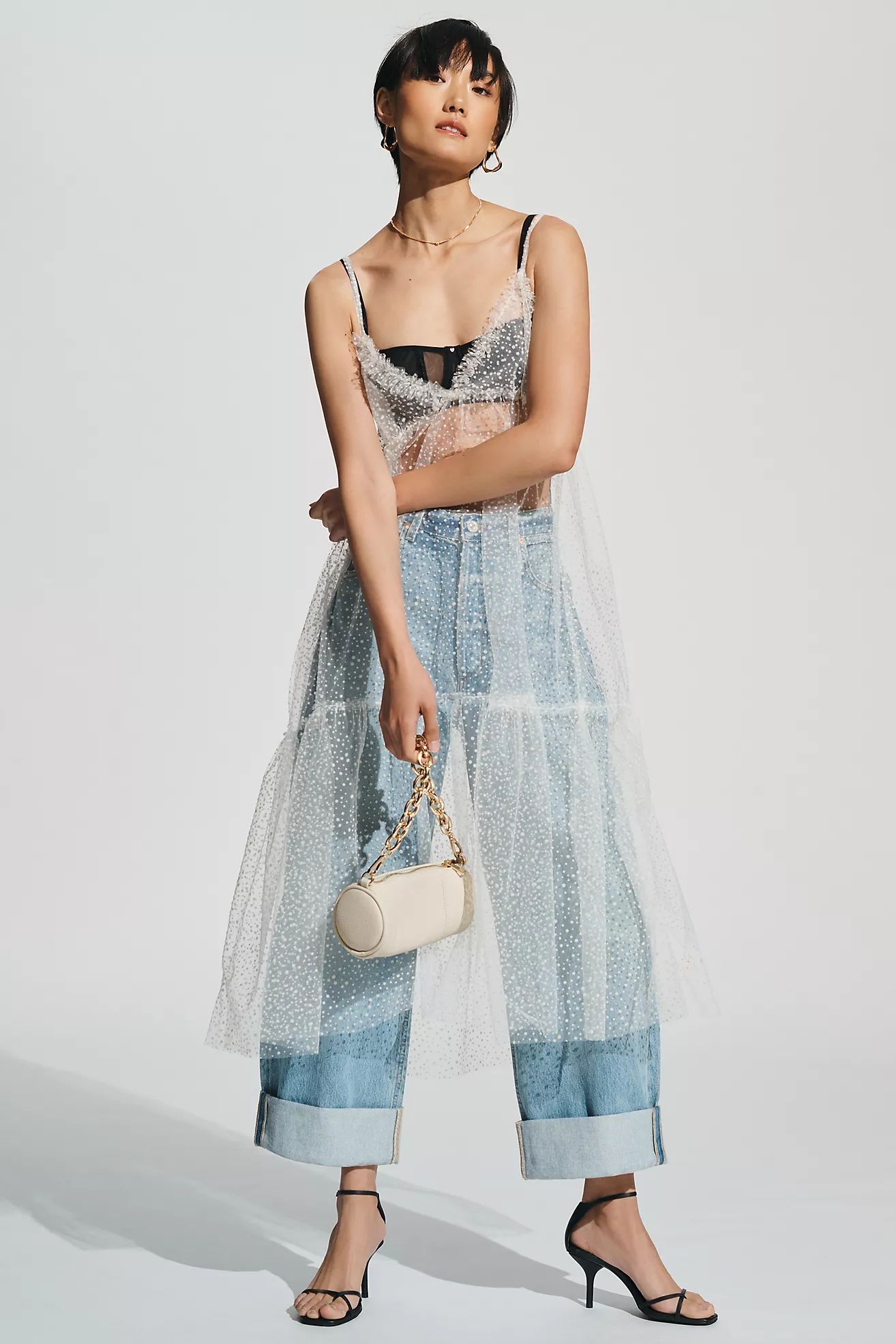 By Anthropologie Sheer Dot Tulle Slip Dress | Anthropologie (US)