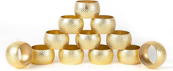 Gold Napkin Rings Set of 12 - Metal Heavy Duty Serviette Holders | Perfect for Dining Table, Wedd... | Amazon (US)