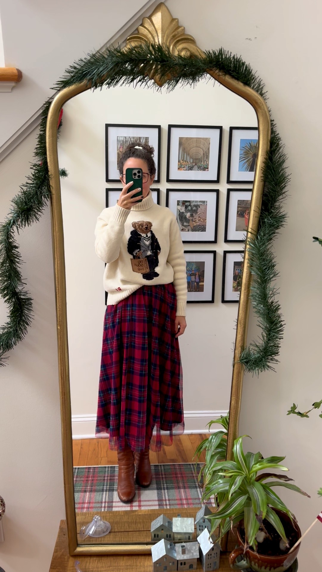 Christmas Day outfit! I feel like it’s a cute outfit for any winter day. Wearing my Ralph Lauren sweater, Vineyard Vines plaid midi skirt, fleece lined leggings underneath, Bombas socks and Born boots. 👢 

#LTKSeasonal #LTKHoliday #LTKOver40