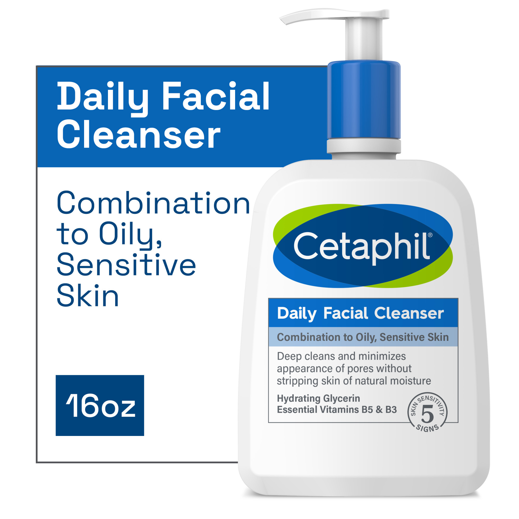 Cetaphil Daily Facial Cleanser Lotion for Combination to Oily, Sensitive Skin, 16 oz | Walmart (US)