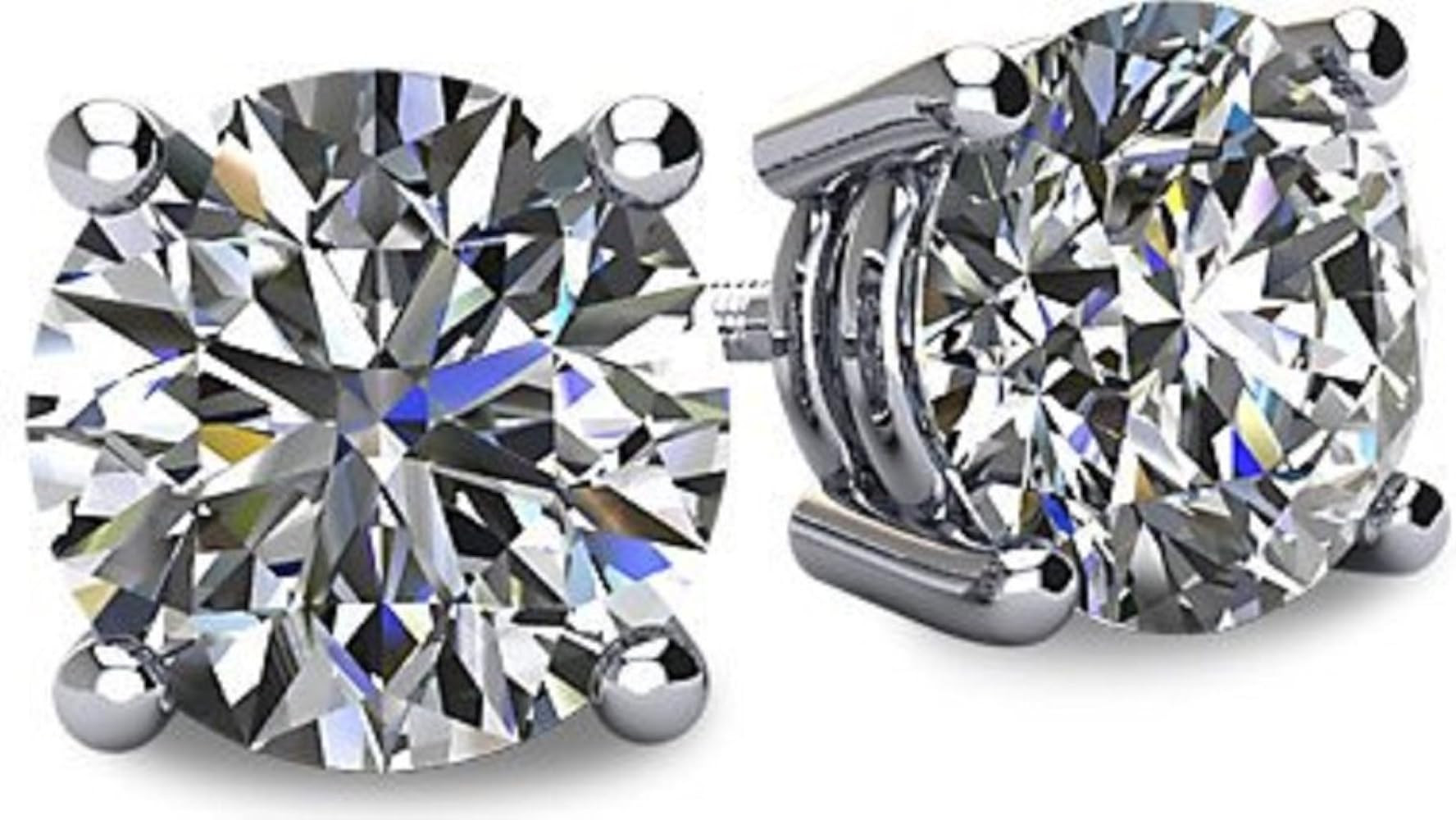 14k Gold Post & Sterling Silver 4 Prong Swarovski Pure Brilliance CZ Stud Earrings CZ 1.0 to 8.0c... | Amazon (US)