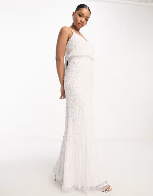 Maya Bridal embellished fishtail maxi dress in ivory | ASOS (Global)