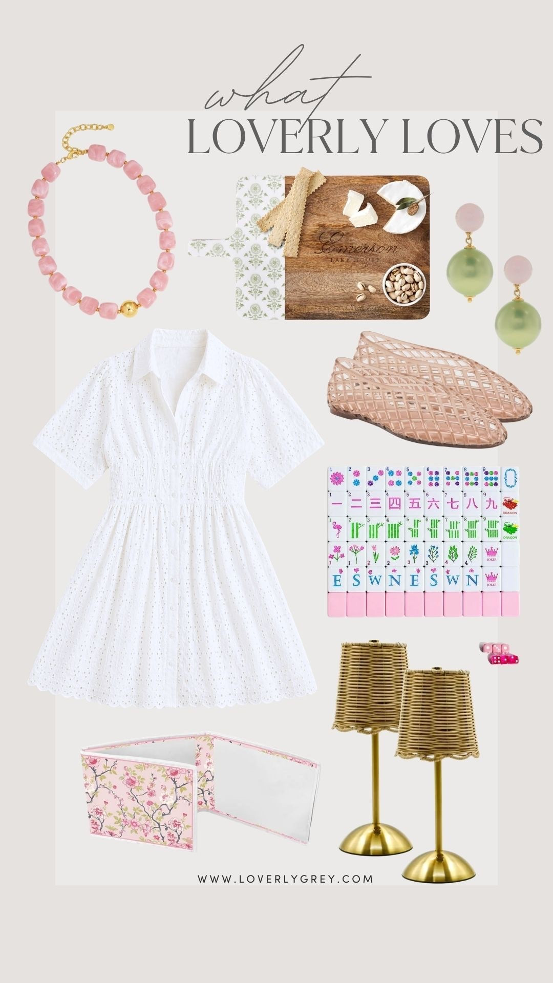 Grab these finds before your next mahjong night 😍

Loverly Grey, what Loverly loves, mahjong night, white eyelet mini dress, scallop rattan table lamps, statement accessories, statement jewelry, jelly flats 

#LTKHome #LTKootd