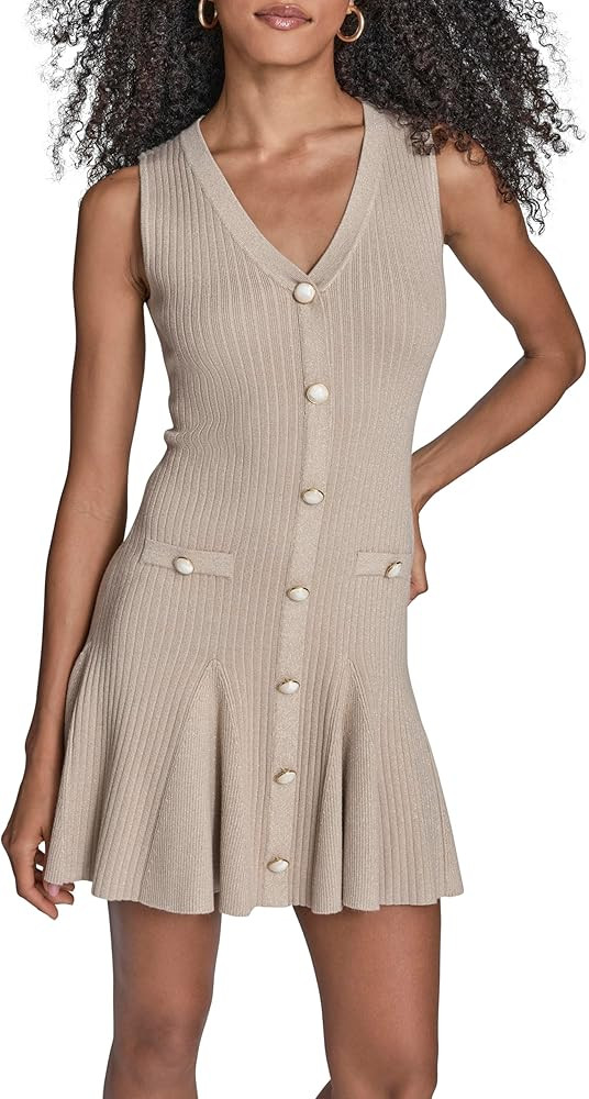 BCBGeneration Women's Sleeveless V-Neck Button Front Pleated Knit A-line Mini Dress | Amazon (US)