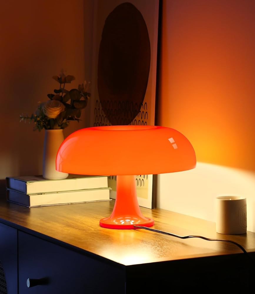 Orange Mushroom Lamp, Mid Century Modern Table Lamp for Bedroom, Minimalist Mushroom Decor Bedsid... | Amazon (US)