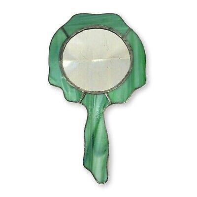Vintage Green Hand Held Vanity Mirror Stained Glass Scratched  | eBay | eBay US