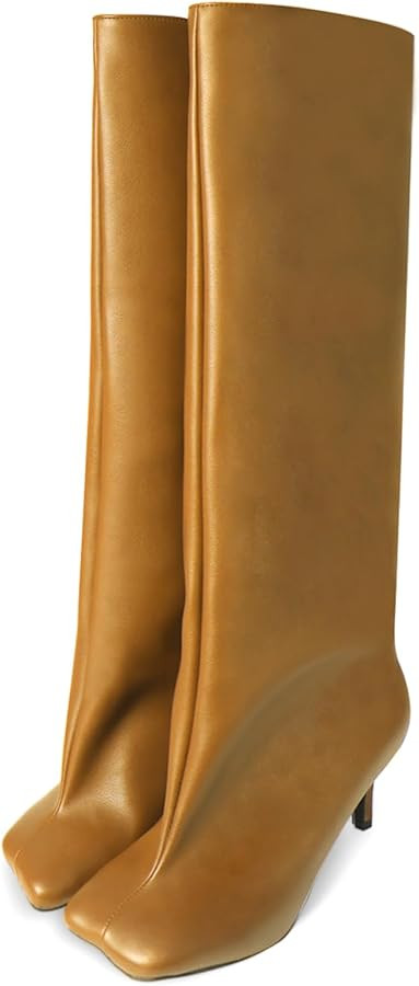 Women's Knee High Boots for Women Wide Calf Square Toe Kitten Heels Tall Boots Pull On Slouchy Lo... | Amazon (US)