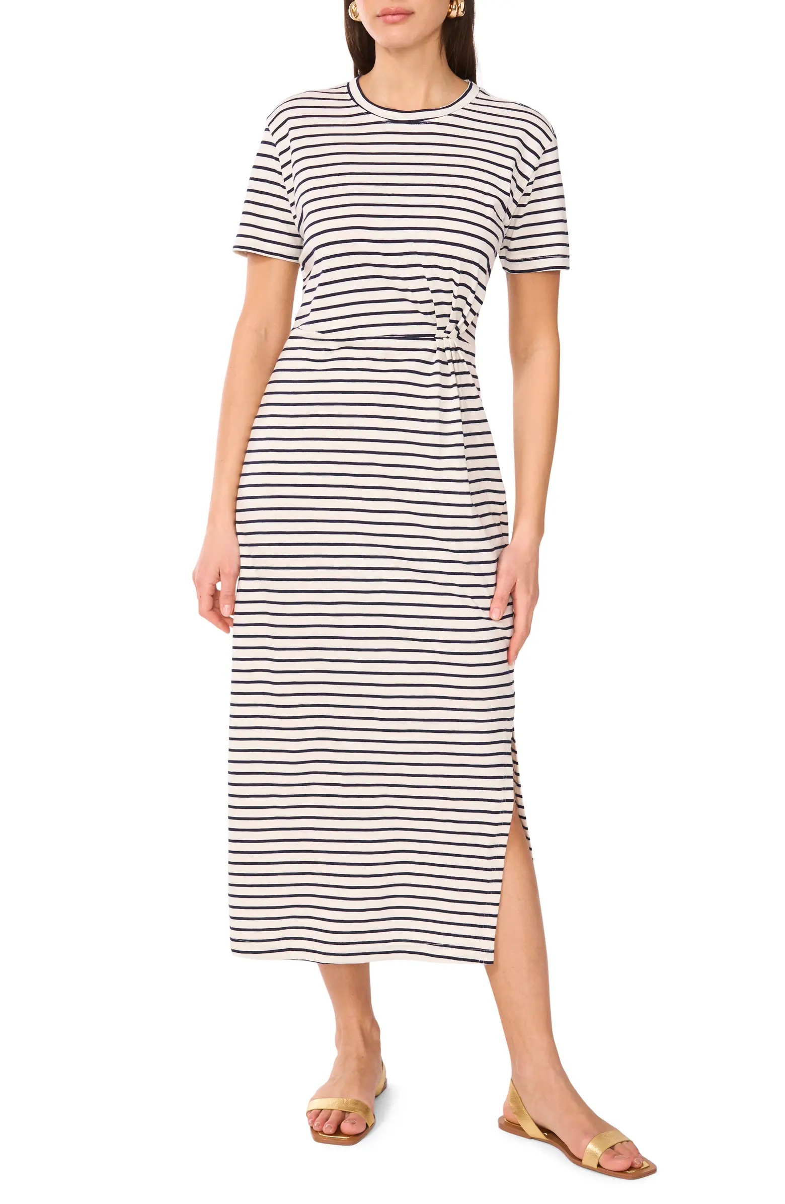 Stripe Pleated Side Cotton T-Shirt Dress | Nordstrom