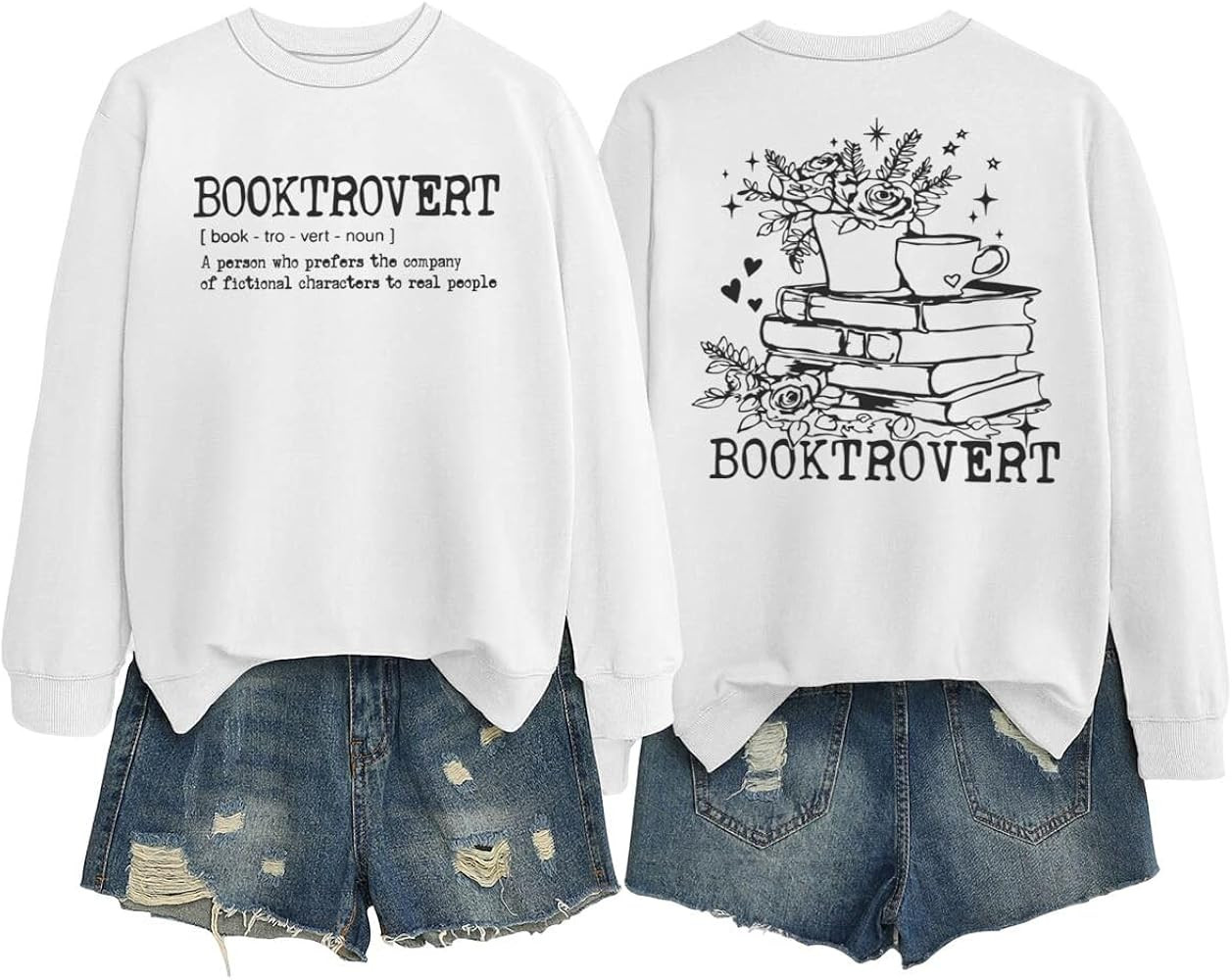 Wildflower Booktrovert Sweatshirt Gift For Librarian Bookish Pullovers Teacher Crewneck Oversized... | Amazon (US)