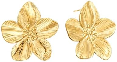 18K Gold Plated Flower Earrings for Women, Statement Earring Studs, Hypoallergenic Big Floral Jew... | Amazon (US)