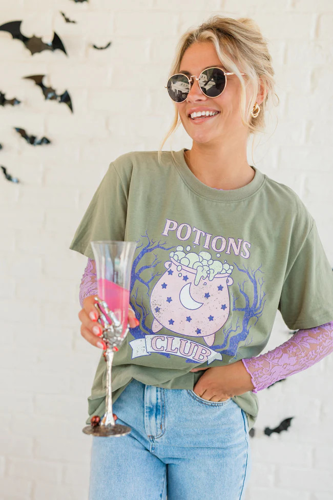 Potions Club Olive Oversized Graphic Tee | Pink Lily