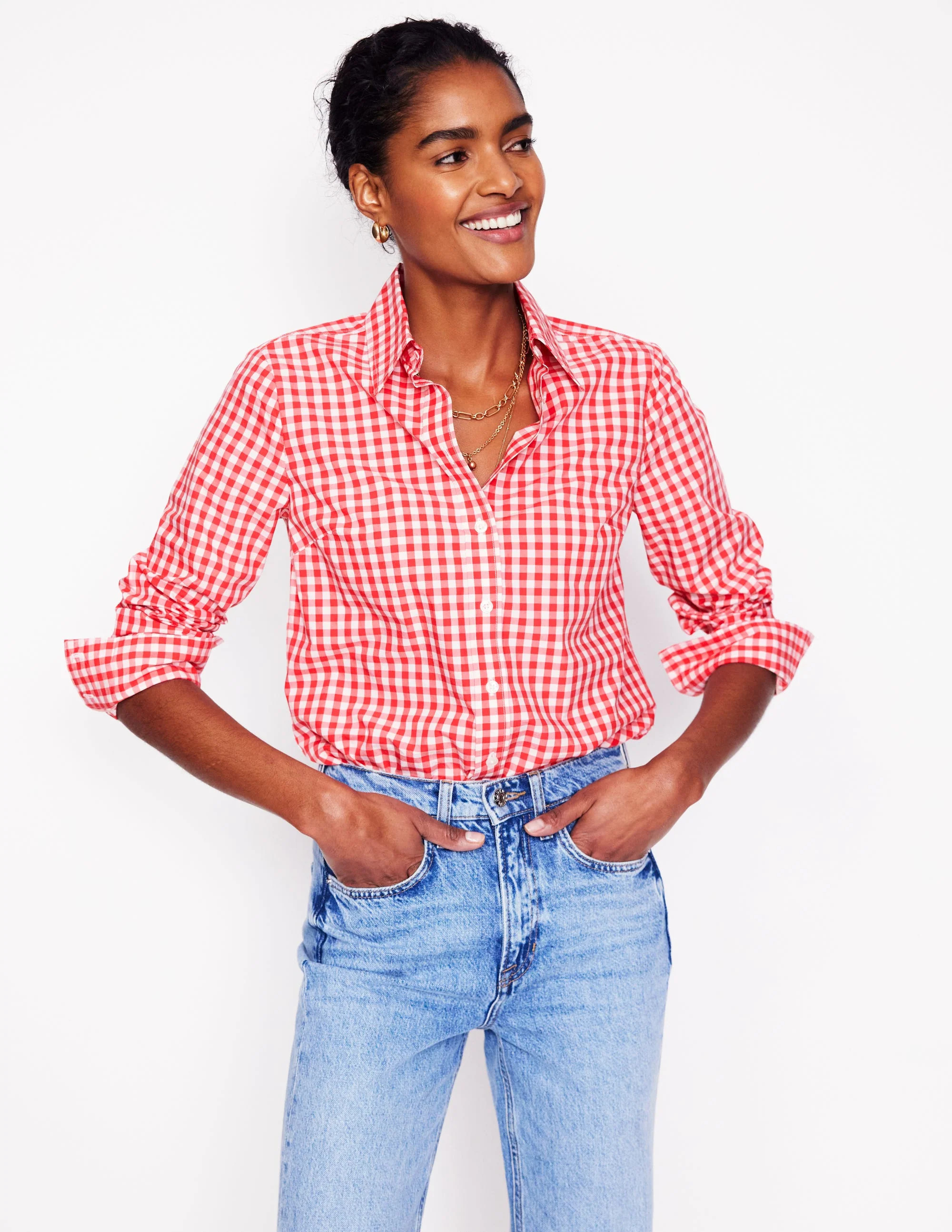 Sienna Cotton Shirt-Jam Red Gingham | Boden UK