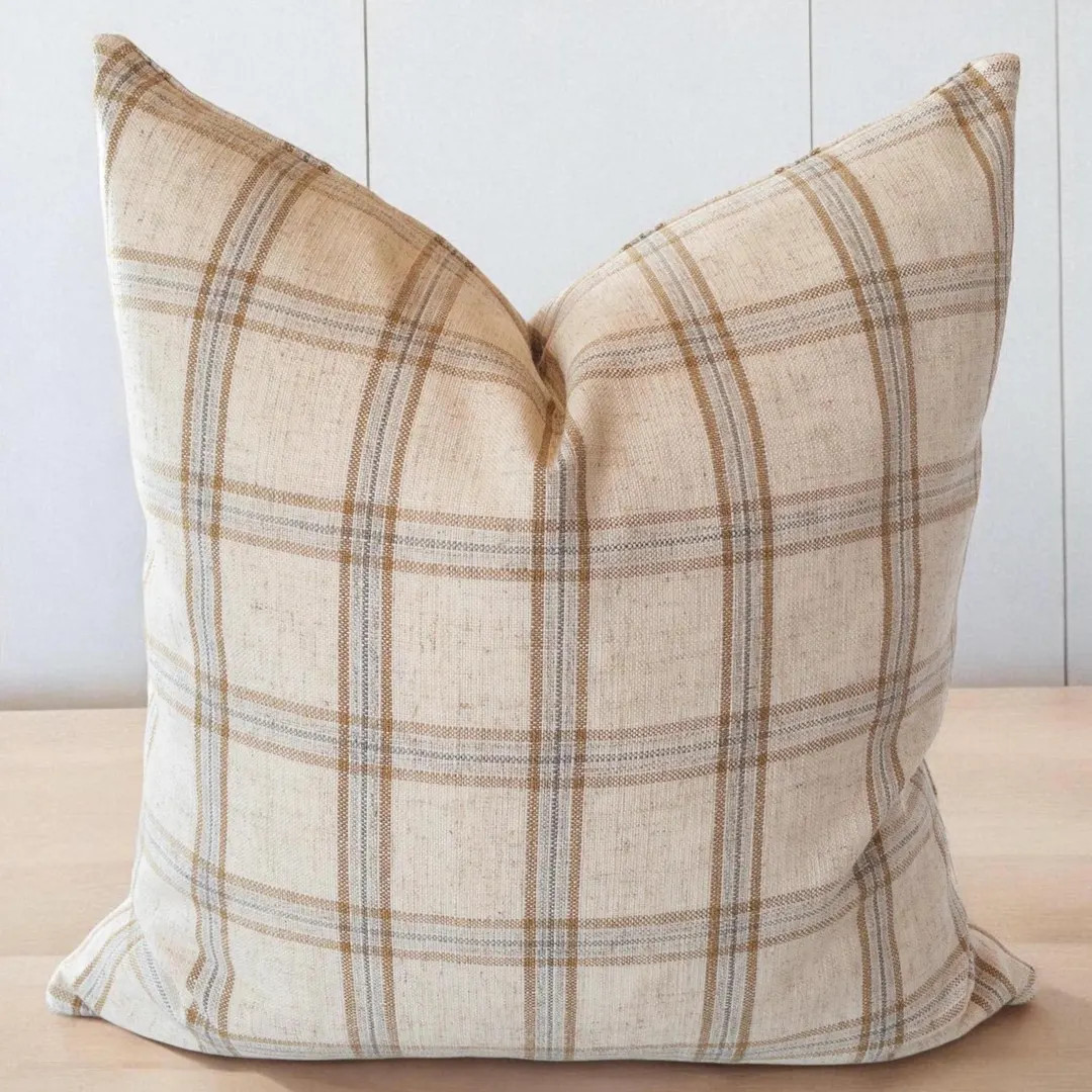 Beige Neutral Plaid Pillow Cover Rustic Modern Throw Pillow Fall Plaid Pillow Beige Farmhouse Cus... | Etsy (US)