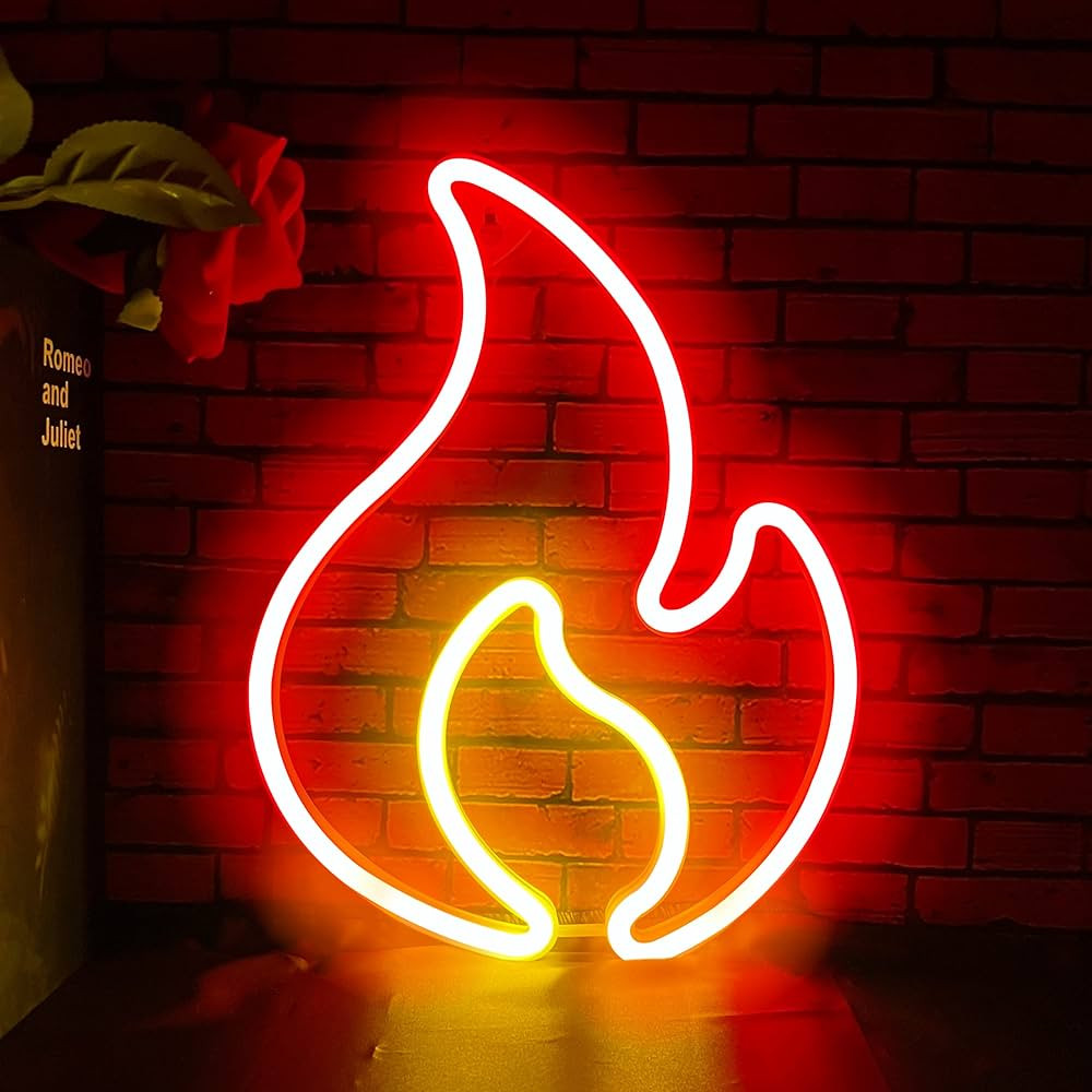 Flame Neon Sign, Flame Led Light Sign for Wall Decor, Hanging Flame Shaped Light, USB or Battery ... | Amazon (US)