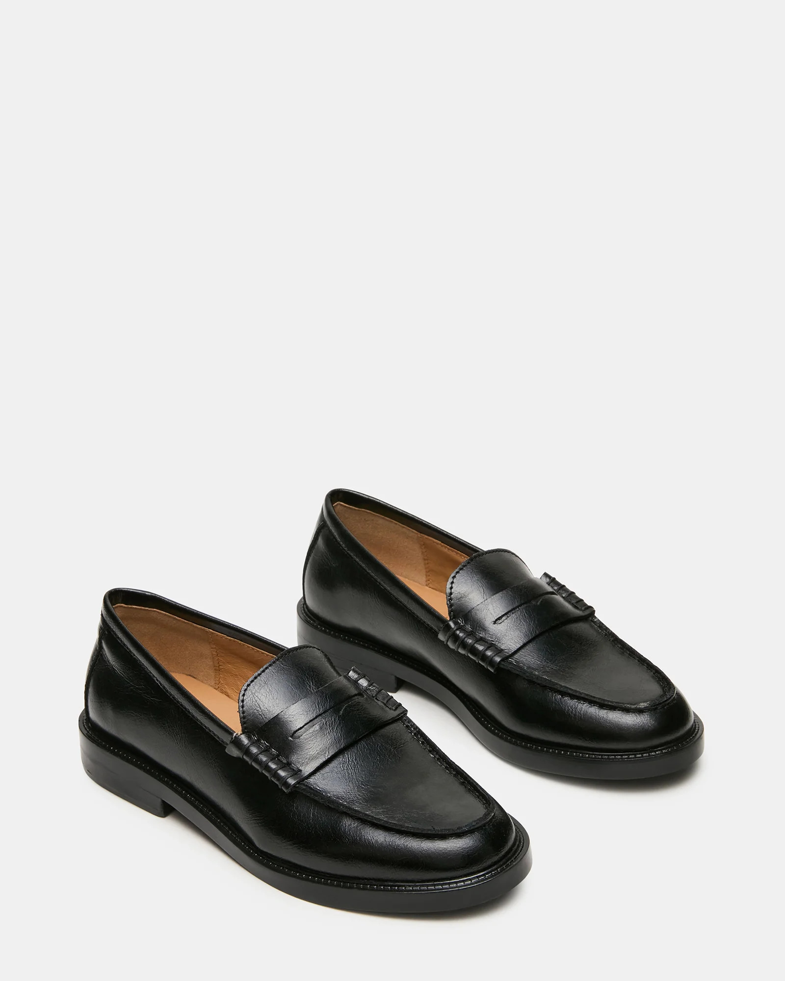MADISON Black Leather Women's Penny Loafer | Steve Madden (US)
