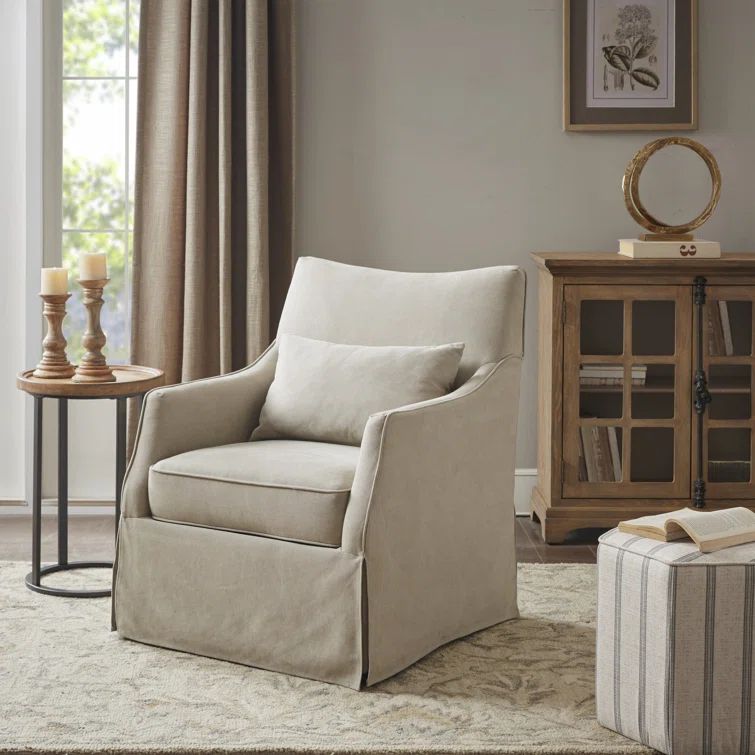 Martha Stewart London Farmhouse Skirted Swivel Chair with Lumbar Pillow | Wayfair North America