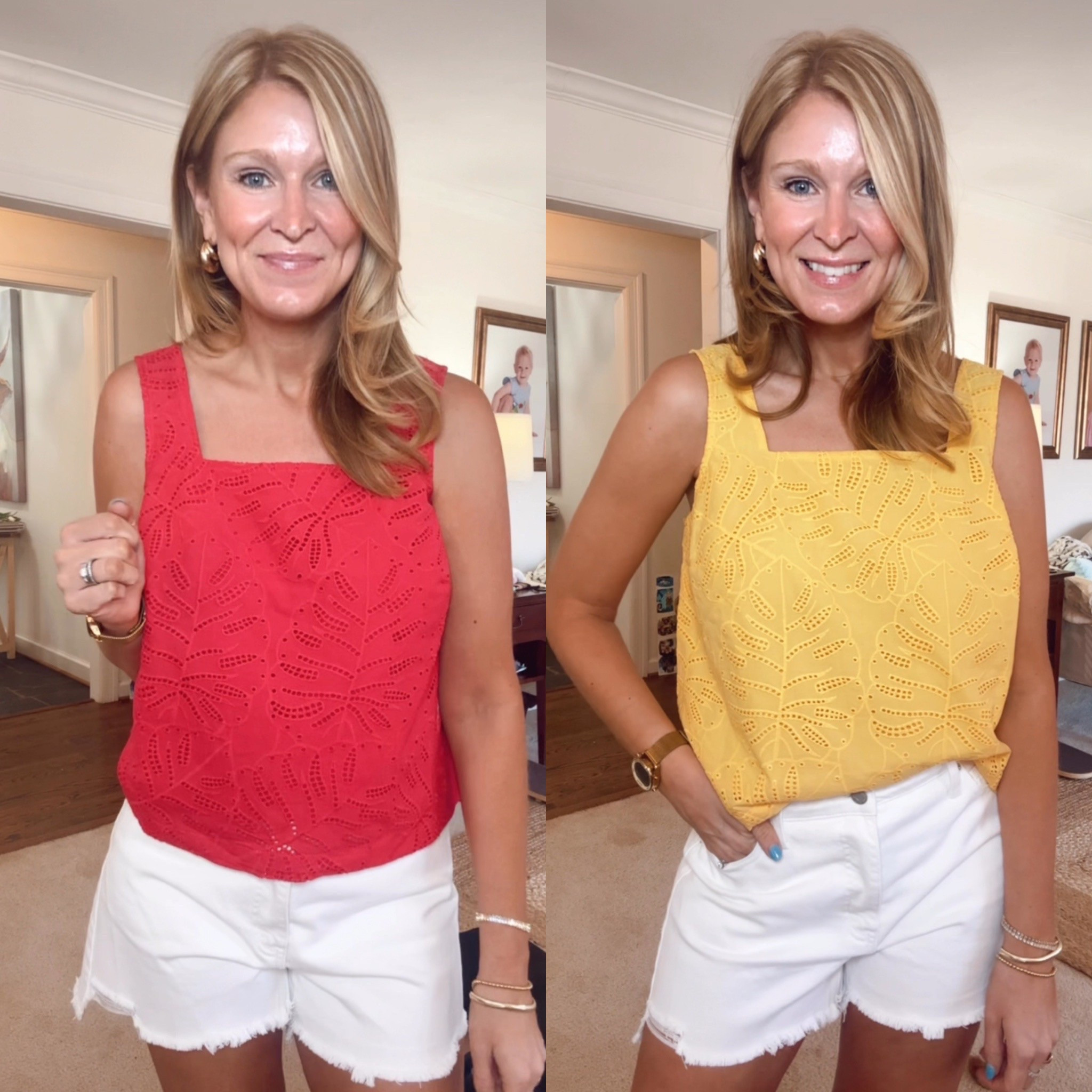New tops from Walmart! All under $20 but look boutique style! In a M. 
This adorable eyelet tank is only $18! 