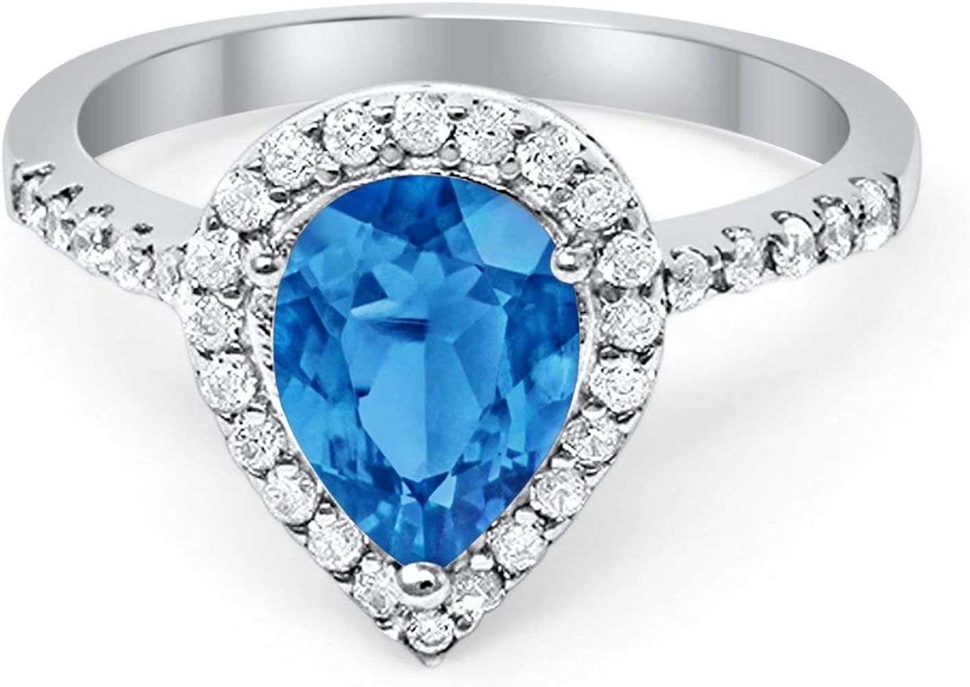 Blue Apple Co. Halo Teardrop Bridal Filigree Ring Pear Round Cubic Zirconia 925 Sterling Silver | Amazon (US)