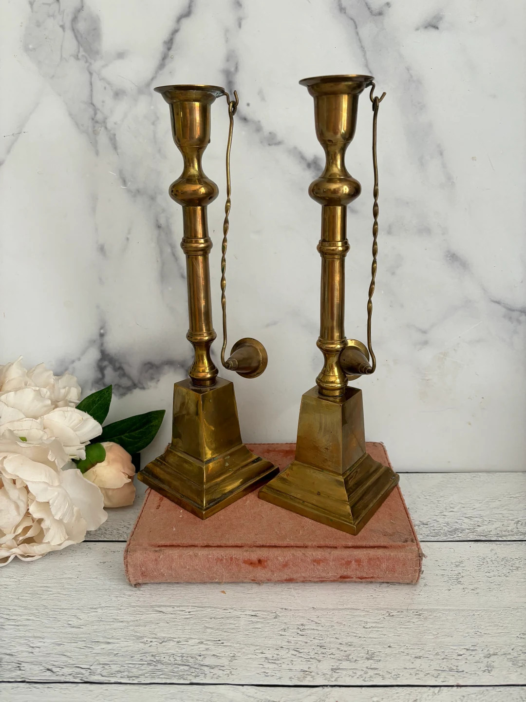 Brass Candle Holders with Snuffer, Gold Candle Holders, Tall Candle Holders, Vintage Candle Holde... | Etsy (US)