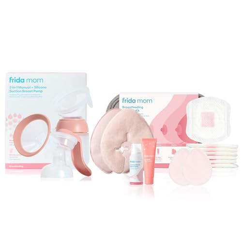 Frida Mom Breastfeeding Survival Kit and 2-in-1 Manual Breast Pump Bundle, 11pc Gift Set + Hands-Free Silicone Suction Cup Milk Collector and SoftFeel Flange for Breastfeeding | Amazon (US)