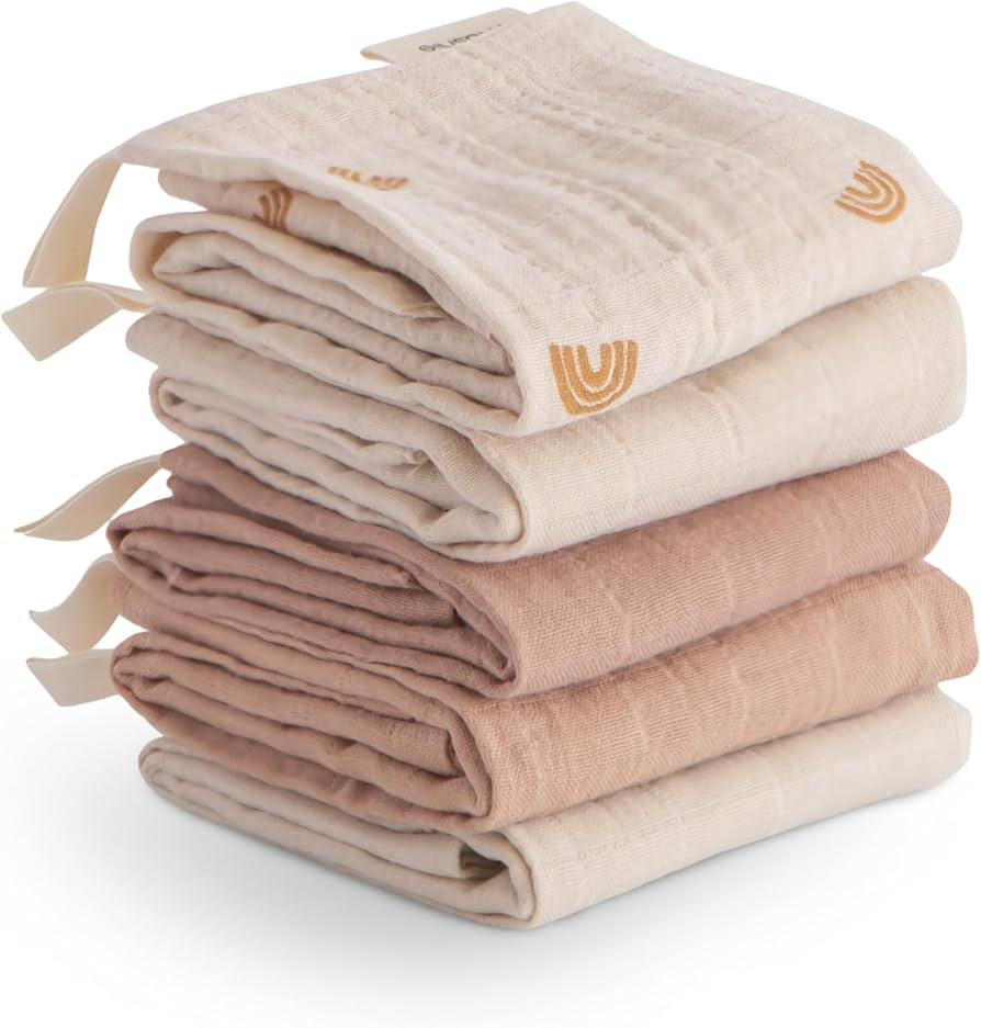 mushie Muslin Organic Cotton Washcloths 5-Pack (Rainbow Combo) | Soft Wipes for Baby Cleanups and... | Amazon (US)