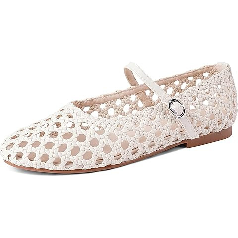 Leopard Mesh Flats for Women Round Toe Mary Jane Ballet Flats Buckle Strap Slip On Casual Breatha... | Amazon (US)