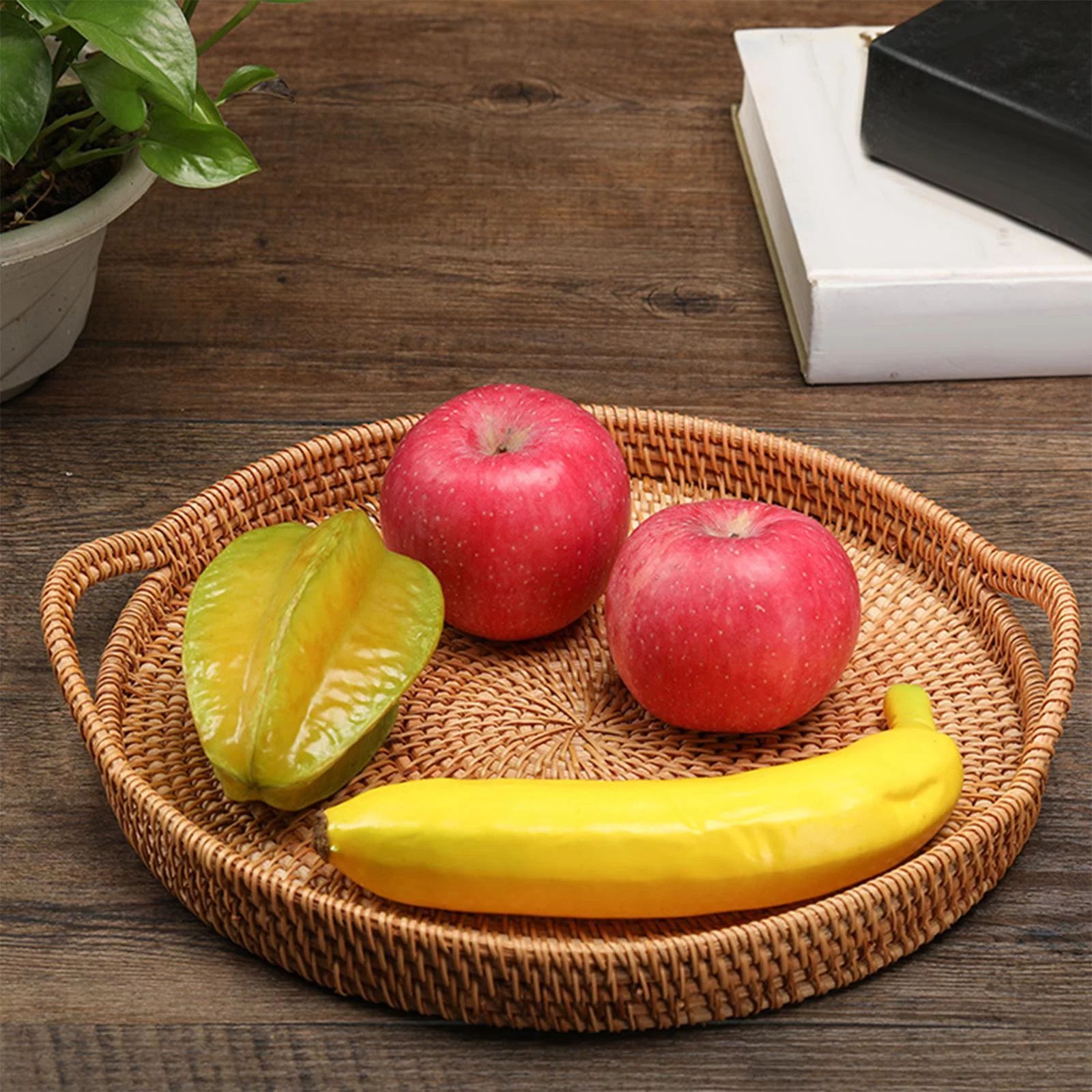Hand Woven Rattan Round Serving Tray, with Decorative Platter Wicker Basket Storage Platter for V... | Walmart (US)