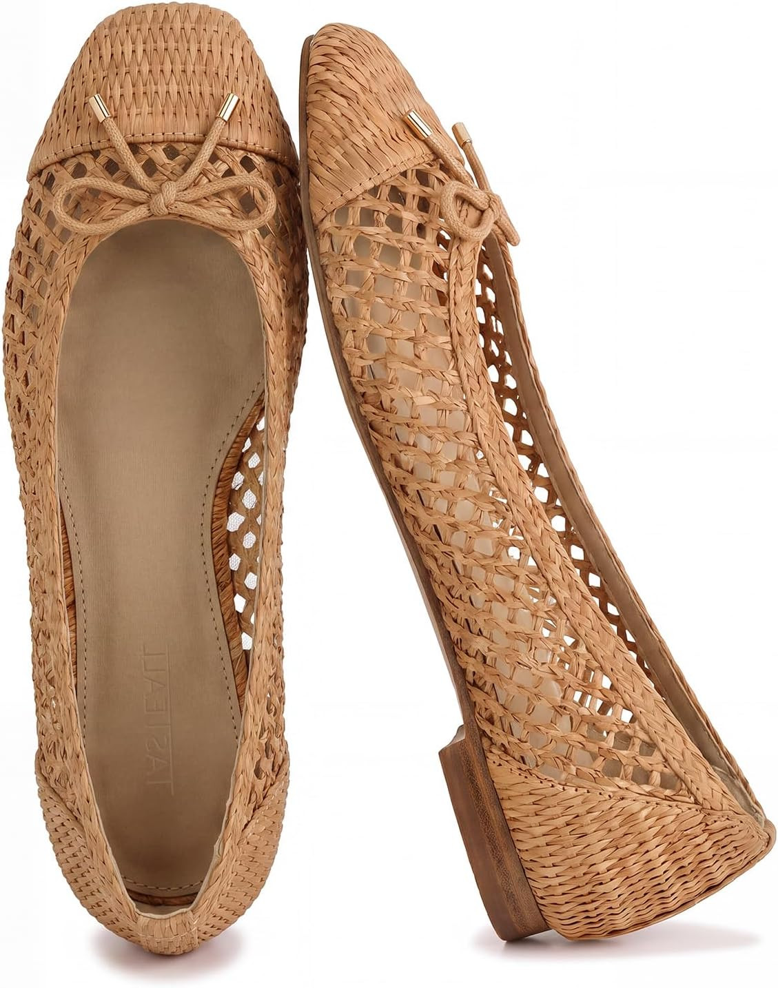 Woven Ballet Flats Shoes for Women Raffia Square Toe Dress Shoes with Bow Comfortable Slip on Flats | Amazon (US)
