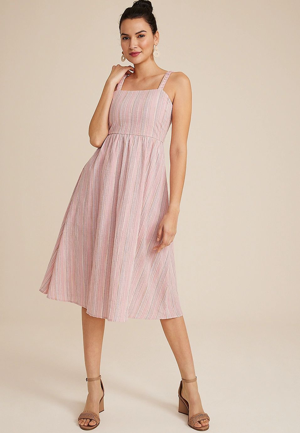 Striped Open Back Midi Dress | Maurices