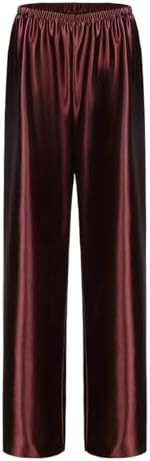 Women Satin Wide Leg Dress Pants Silk Casual Dressy Long Flowy Pants Elastic High Waisted Trouser... | Amazon (US)