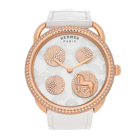 18K Rose Gold Alligator Diamond Bezel 38mm Arceau Cheval Cosmique Automatic Watch Blanc | FASHIONPHILE (US)