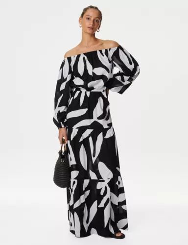 Pure Cotton Printed Bardot Midaxi Beach Dress | Marks & Spencer (UK)