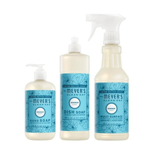 Mrs. MEYER'S CLEAN DAY Kitchen Essentials Set, Includes: Hand Soap, Dish Soap, and All Purpose Cleaner, Dewdrop, 3 Count Pack | Amazon (US)