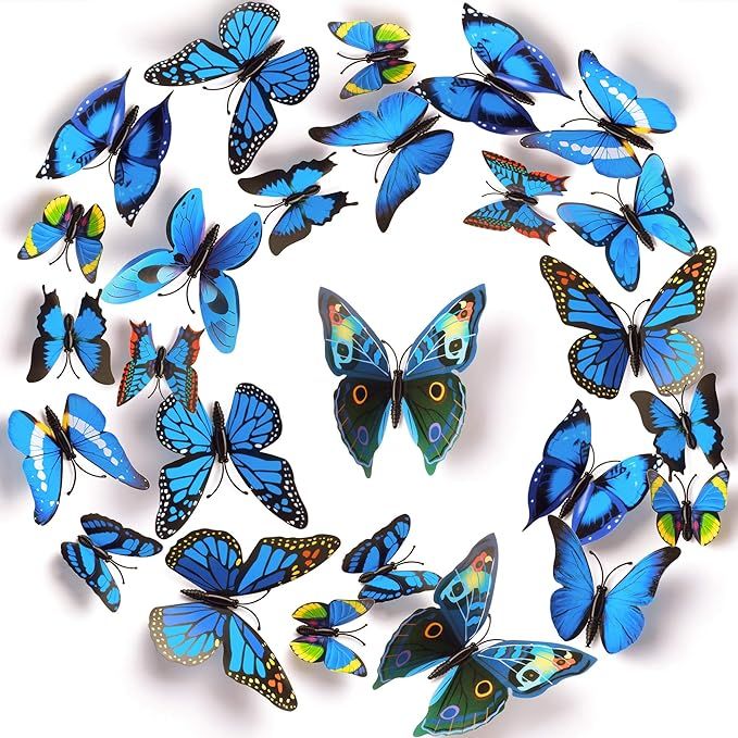 LiveGallery 72 PCS Blue Removable 3D DIY Beautiful Butterfly Wall Decals Blue Butterflies Art Dec... | Amazon (US)