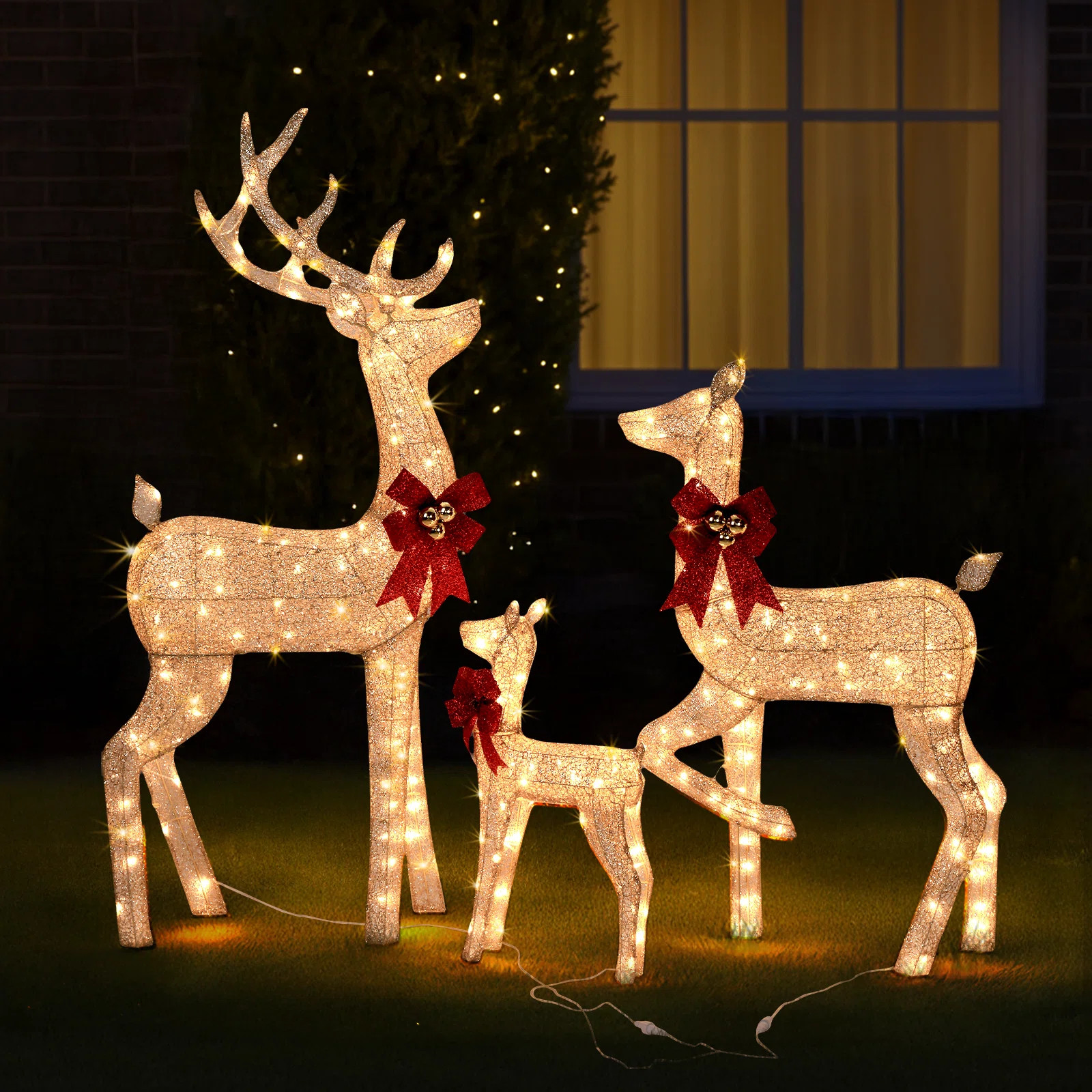 3PCS 5FT Champagne Reindeer Family Christmas Decoration With LED Lights | Wayfair North America