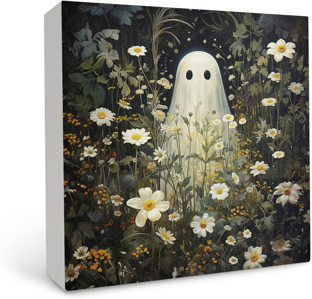 OFlich Ghosts Floral Wooden Sign - Ghost Wooden Box Sign, Daisy Decor, Horror Spooky Cute Ghost D... | Amazon (US)
