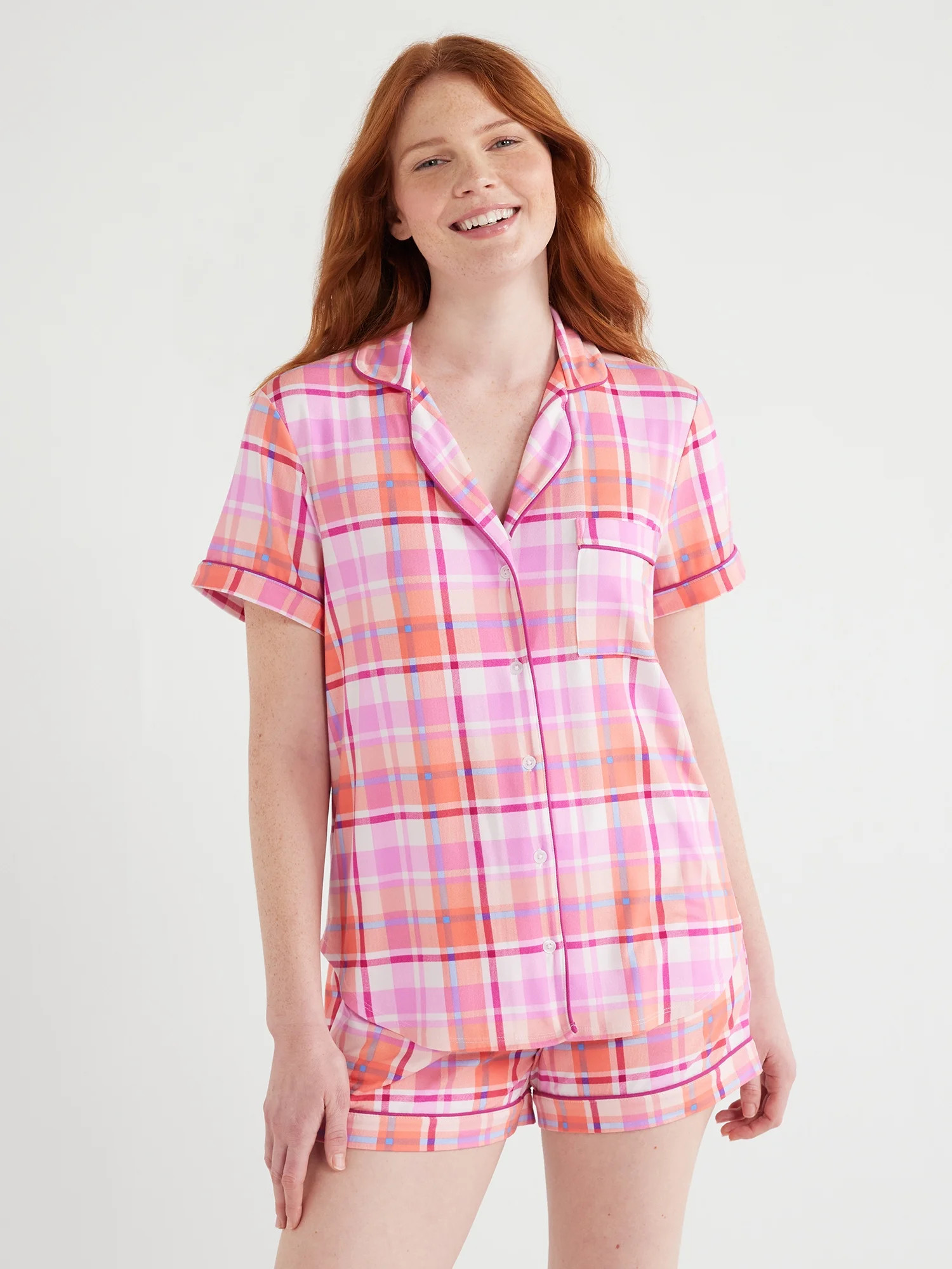 Joyspun Women's Knit Notch Collar Top and Shorts Pajama Set, 2-Piece, Sizes S to 3X | Walmart (US)