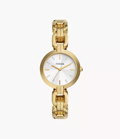Kerrigan Three-Hand Gold-Tone Stainless Steel Watch | Fossil (US)