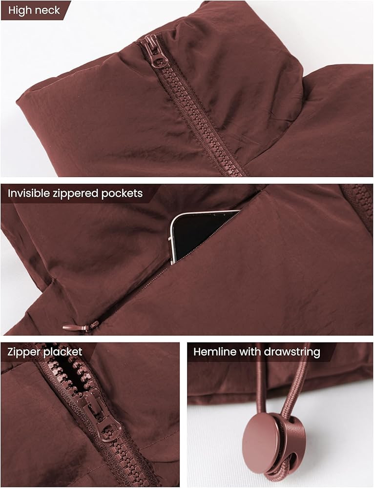 UANEO Cropped Puffer Vest Women Zip Up Stand Collar Sleeveless Padded Crop Puffy Vests | Amazon (US)
